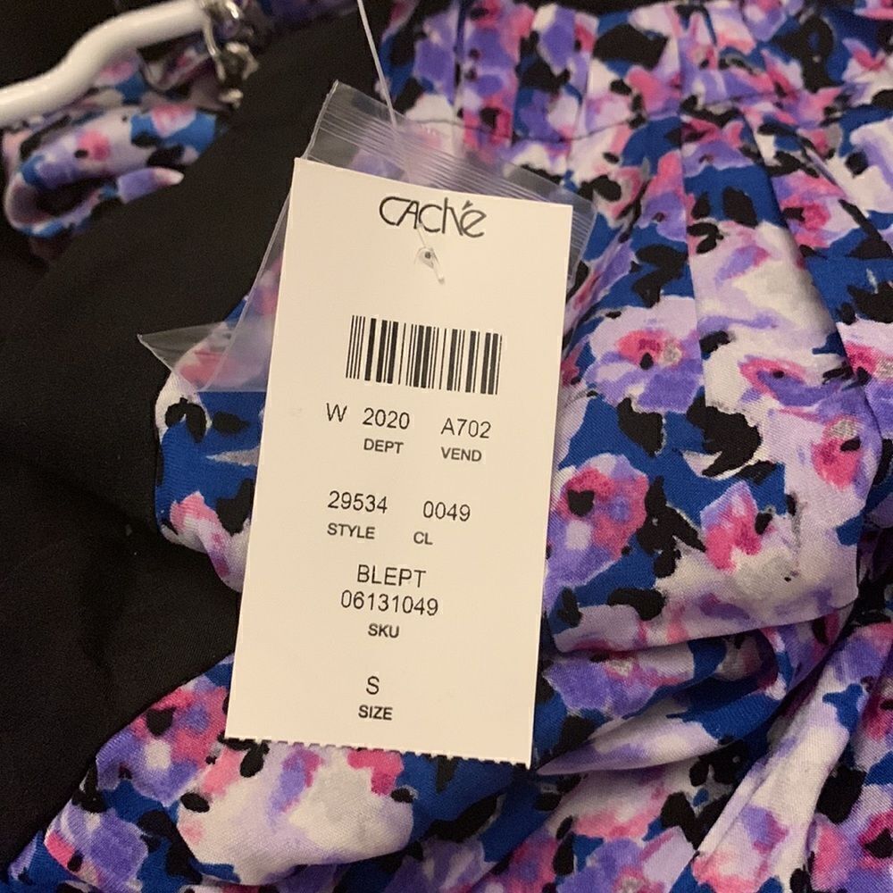 Cache floral purple halter top with silver chain straps Size S NWT - Picture 7 of 10